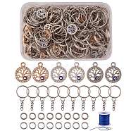 DIY Keychain Making Kits, 60Pcs 3 Colors Flat Round with Tree of Life and Evil Eye Alloy Pendants, 200Pcs Iron Open Jump Rings and Iron Split Key Rings, Nylon Thread Cord, Mixed Color, 46mm(DIY-SZ0004-56)
