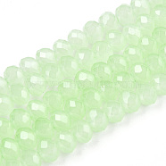 Baking Painted Imitation Jade Glass Bead Strands, Faceted Rondelle, Pale Green, 10x8mm, Hole: 1mm, about 63~65pcs/strand, 18.90''(48~50cm)(DGLA-A034-J10MM-A03)