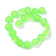 Glass Beads Strands, with Enamel, Flower, Lime, 18x19.5x5mm, Hole: 1.1mm, about 20pcs/strand, 14.17 inch(36cm)(GLAA-L047-04E)