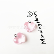 Transparent Resin Pendants, with Platinum Tone Metal Loops, Heart, Pink, 16x18x10mm(HEAR-PW0001-062A)