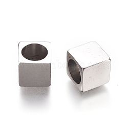 304 Stainless Steel Beads, Cube, Stainless Steel Color, 8x8x8.8mm, Hole: 6mm and 1.2mm(STAS-G232-09P)