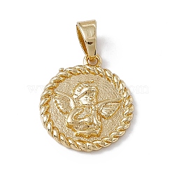 Rack Plating Brass Pendants, Long-Lasting Plated, Lead Free & Cadmium Free, Flat Round with Cupid Pattern, Real 18K Gold Plated, 20x17x3.2mm, Hole: 6x3.5mm(KK-M236-08G)