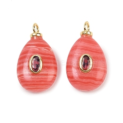 Synthetic Rhodochrosite Pendants, Teardrop Charms with Brass Micro Pave Cubic Zirconia Findings, Real 18K Gold Plated, Cadmium Free & Lead Free, Rack Plating, Long-Lasting Plated, 23x13x6.5mm, Hole: 2.5mm(X-KK-B157-42D-05)