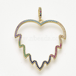 Brass Micro Pave Cubic Zirconia Pendants, Leaf, Colorful, Golden, 44x38.5x2.5mm, Hole: 3.5x5.5mm(ZIRC-T012-49G)