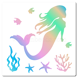 PET Plastic Hollow Out Drawing Painting Stencils Templates, Square, Mermaid Pattern, 18x18cm(DIY-WH0286-011)