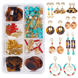 SUNNYCLUE DIY Dangle Earring Making Kits, Including Alloy Pendants & Stud Earring Findings & Beads, Resin Pendants & Links, Glass Beads, Iron Beads & Jump Ring & Eye Pin & Flat Head Pins, Golden, 186pcs/box(DIY-SC0015-99)