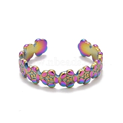 Rainbow Color Ion Plating(IP) 304 Stainless Steel Flower Wrap Open Cuff Ring for Women, US Size 9(18.9mm)(RJEW-A005-17)