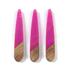 Resin & Wood Pendants, Teardrop Charms, Fuchsia, 44x7.5x3.5mm, Hole: 1.2mm(WOOD-F015-01F)