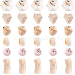 Nbeads 90Pcs 6 Style Acrylic Beads, Imitation Gemstone Style, Oval & Heart & Nuggets & Tube & Flat Round & Polygon, Floral White, 15pcs/style(OACR-NB0001-20)