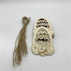 Wooden Cutouts Ornaments, with Jute Twine, Easter Hanging Decorations, for Party Gift Home Decoration, Egg with Word Happy Easter, BurlyWood, 79.5x59.5x2.5mm(WOOD-TAC0003-71)