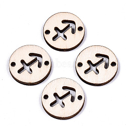 Unfinished Natural Poplar Wood Links Connectors, Laser Cut, Flat Round with Constellation, Sagittarius, 19.5x2.5mm, Hole: 2mm(WOOD-S045-139A-08)