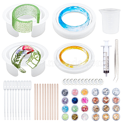 DIY Bangle Silicone Mold Kits, Resin Casting Molds, with Nail Art Sequins/Paillette, Birch Wooden Craft Ice Cream Sticks, 100ml Measuring Cup and Beading Tweezers, White, 4pcs/set(DIY-OC0002-33)