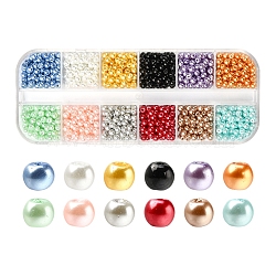 1200Pcs 12 Color Baking Painted Pearlized Glass Pearl Bead, Round, Mixed Color, 3~4mm, Hole: 0.5mm, 100pcs/color(HY-YW0001-06)