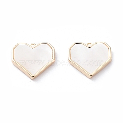 Rack Plating Brass Heart Charms, with Shell, Long-Lasting Plated, Real 18K Gold Plated, 13.5x14x2mm, Hole: 1mm(KK-A183-19G)