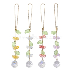 4Pcs 4 Colors Flower Shell Pearl Round Beaded Hanging Suncatchers, Brass Cable Chain & Glass Round Pendant for Home Decorations, Golden, 202mm, 1pc/color(HJEW-TA00292)
