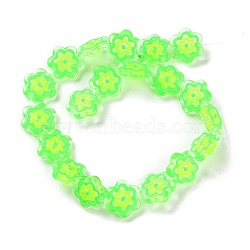 Glass Beads Strands, Hand Drawn Beads, with Enamel, Flower, Lime, 18x19.5x5mm, Hole: 1.1mm, about 20pcs/strand, 14.17 inch(36cm)(GLAA-L047-04E)