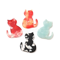 Cellulose Acetate(Resin) Pendants, Cat Charms, Mixed Color, 28x21x2.5mm, Hole: 1.5mm(ACAB-Q001-05)