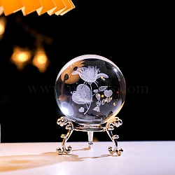 Inner Carving Glass Crystal Ball Diaplay Decoration, Fengshui Home Decor, Clear, Flower, 60mm(PW-WGD9143-05)