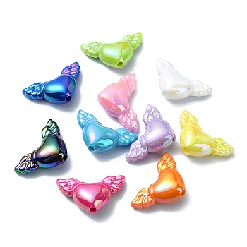 Opaque Acrylic Beads, AB Color, Heart with Wing, Mixed Color, 18x29.5x10mm, Hole: 2.7mm