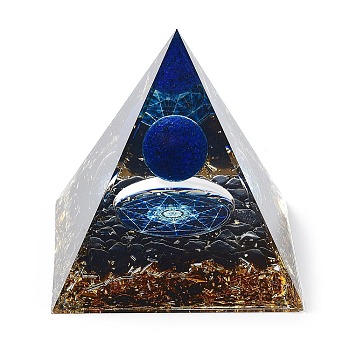 Orgonite Pyramid Resin Energy Generators, Reiki Natural Lapis Lazuli & Obsidian Chips Inside for Home Office Desk Decoration, 59.5x59.5x59.5mm