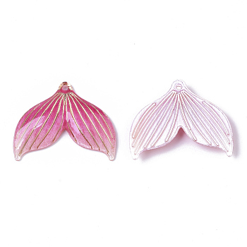 Transparent UV Printed Acrylic  Pendants, with Spray Paint Bottom, Whale Tail Shape, Deep Pink, 24.5x29.5x4mm, Hole: 1.4mm