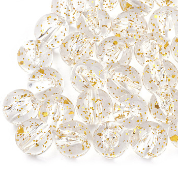 Transparent Acrylic Beads, with Glitter Powder, Round, Gold, 10mm, Hole: 1.8mm, about 960pcs/500g