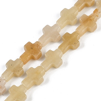 Natural Topaz Jade Beads Strands, Cross, 13.5x9.5x4.5mm, Hole: 0.7mm, about 28pcs/strand, 15.55''(39.5cm)