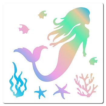 PET Plastic Hollow Out Drawing Painting Stencils Templates, Square, Mermaid Pattern, 18x18cm