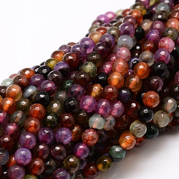 Faceted Natural Agate Round Beads Strands, Dyed, Colorful, 6mm, Hole: 1mm, about 64pcs/strand, 14.7 inch