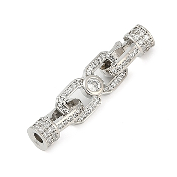 Brass Micro Pave Clear Cubic Zirconia Fold Over Clasps, Long-Lasting Plated, Rack Plating, Infinity, Platinum, 35mm