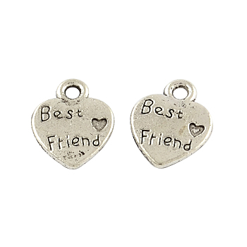 Tibetan Style Zinc Alloy Charms, Lead Free & Cadmium Free, Heart with Word Best Friend, Antique Silver, 12.5x9.8x1.5mm, Hole: 1.5mm, about 714pcs/500g