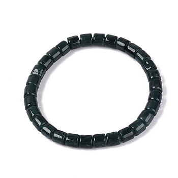 Natural Myanmar Jade Column Beaded Stretch Bracelets, Teal, Inner Diameter: 2.13 inch(5.4cm), Beads: 5.5~6x6mm