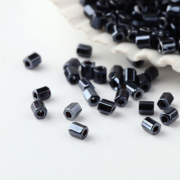 Grade A Glass Seed Beads, Hexagon(Two Cut), Metallic Colours, Hematite Plated, 2x2mm, Hole: 0.5mm, about 42452pcs/pound