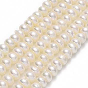Natural Cultured Freshwater Pearl Beads Strands, Round, Linen, 5~6x5.5x4mm, Hole: 0.6mm, about 92~101pcs/strand, 15~15.12''(38.1~38.4cm)