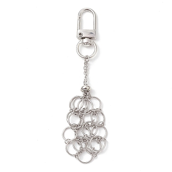 304 Stainless Steel Empty Stone Holder Chain Pouch Pendant Decorations, with Alloy Swivel Clasps, Stainless Steel Color, 110mm