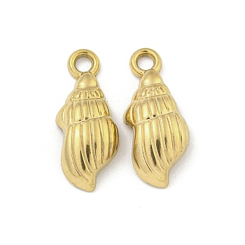 Ion Plating(IP) 304 Stainless Steel Pendants, Conch Charm, Real 18K Gold Plated, 18.5x7x3.5mm, Hole: 2mm