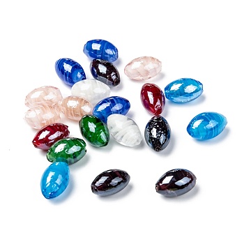 Handmade Lampwork Beads, Pearlized, Oval, Mixed Color, 18x12x12mm