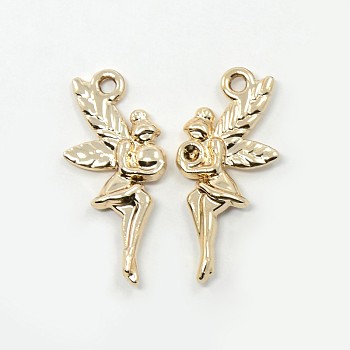 Nickel Free & Lead Free Golden Plated Alloy Fairy Pendants, Long-Lasting Plated, Halloween, Golden, 25x12x3mm, Hole: 1mm