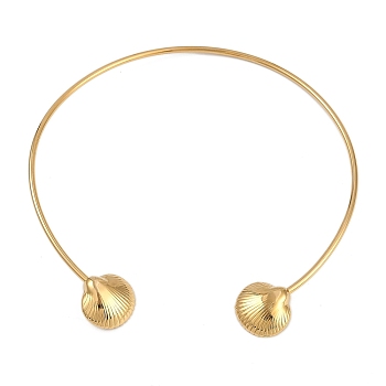 Summer Shell Shaped 304 Stainless Steel Cuff Choker Necklaces for Women, Real 18K Gold Plated, Inner Diameter: 5.51 inch(14cm)