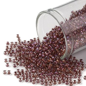 TOHO Round Seed Beads, Japanese Seed Beads, (186) Inside Color Luster Crystal/Terra Cotta Lined, 11/0, 2.2mm, Hole: 0.8mm, about 1110pcs/10g