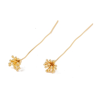 Brass Flower Head Pins, Golden, 56mm, Pin: 21 Gauge(0.7mm), Flower: 18.5mm in diameter