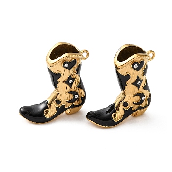 304 Stainless Steel Enamel Rhjinestone Pendants, Cowboy Boots Charms, Ion Plating(IP), Golden, Crystal, 27.5x29x10mm, Hole: 10x5.5mm