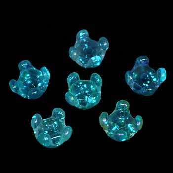 Luminous UV Plating Acrylic Bead Caps, Iridescent, 4-Petal, Mixed Color, 11x11.5x11.5mm, Hole: 2.4mm