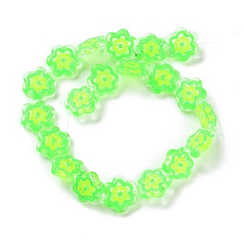 Glass Beads Strands, with Enamel, Flower, Lime, 18x19.5x5mm, Hole: 1.1mm, about 20pcs/strand, 14.17 inch(36cm)