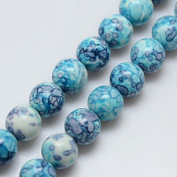 Synthetic Ocean White Jade Beads Strands, Dyed, Round, Deep Sky Blue, 6mm, Hole: 1mm, about 66pcs/strand, 15.55 inch