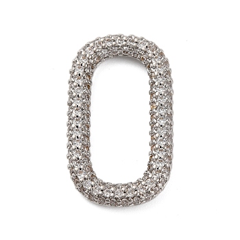 Rack Plating Brass Micro Pave Clear Cubic Zirconia Linking Rings, Long-Lasting Plated, Cadmium Free & Lead Free, Platinum, Oval, 25x14x3mm, Inner Diameter: 19x8mm