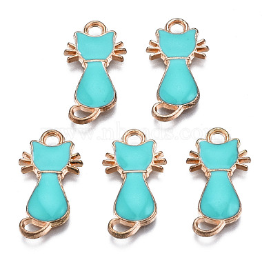 Light Gold Dark Turquoise Cat Alloy+Enamel Pendants