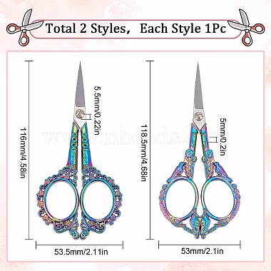2Pcs 2 Style Stainless Steel Retro-style Sewing Scissors for Embroidery(TOOL-SC0001-29)-2