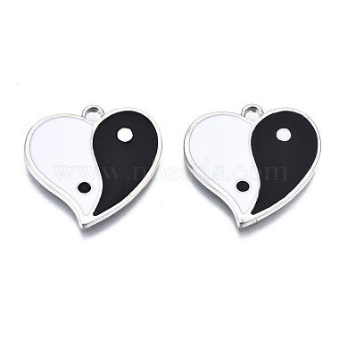 Platinum Black Heart Alloy+Enamel Pendants