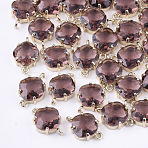 Transparent Glass Links connectors, with Brass Findings, Faceted, Rhombus, Light Gold, Indian Red, 16.5x11x6mm, Hole: 1.2mm, Side Length: 11mm(X-GLAA-T007-21C)